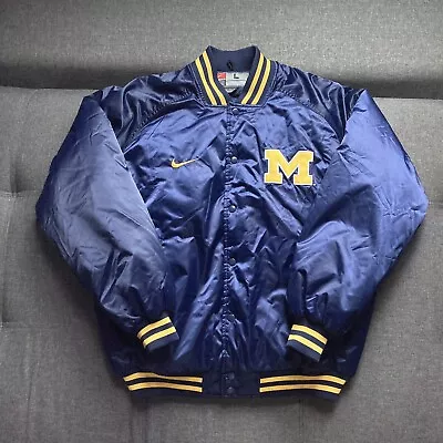 Vintage Men’s Large Nike Michigan Wolverines Letterman Jacket NCAA Football Blue • $90