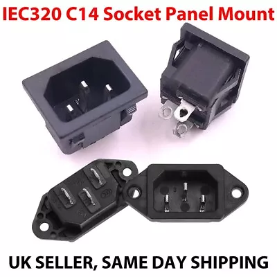 3 Pin IEC320 C14 Power Socket Connector AC 250V 10A Power PCB Panel Power Inlet • £2.69