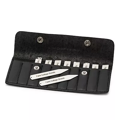 Luxury Black Leather Case With 10 Stainless Steel Shirt Collar Stiffeners Stays • £21.99