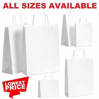 £1.29 • Buy White Paper Bags With Handles Large Small 100 50 10 Party Gift Sweet Carrier Sos