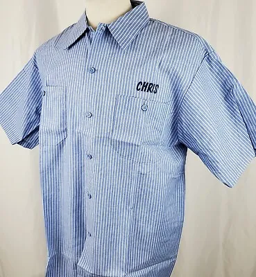 Vintage Work Wear Corp Uniform Work Shop Shirt XL Stripe Short Sleeve USA NOS • $24.99