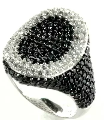 Black Spinel & White Topaz Vintage-Inspired Micro-pave Ring In Sterling Silver • $29