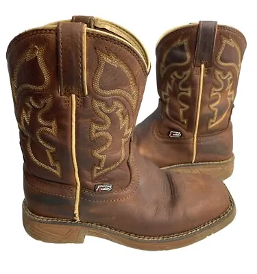 Justin Rush JK4330 Leather Western Boots Brown Boy's Youth 3.5 D • $26.35