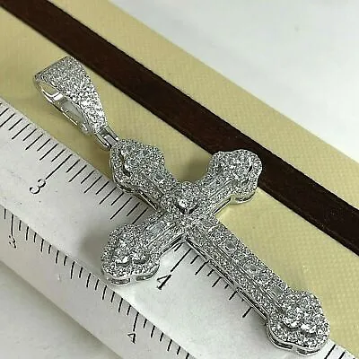 1 CT Round Cut VVS1 Diamond Cross Mens Necklace Pendant 14K White Gold Finish • $97.59