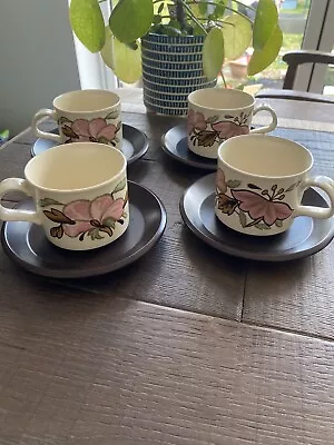 Mid Century Vintage Royal Worcester Palissy ‘Lotus Blossom’ Cups & Saucers X 4 • £14.95