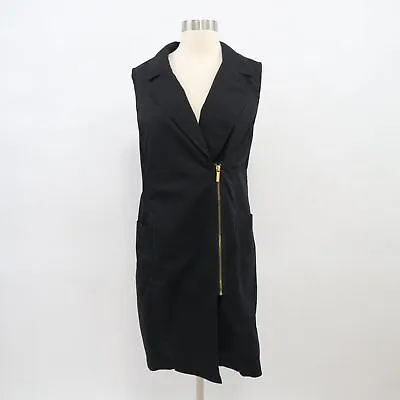 Michael Kors Vest Wrap Dress L Large Black Cotton Gold Zipper Detail Sleeveless • $69.90