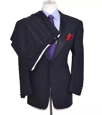 Vtg Valentino Mens 2pc Black Tuxedo Suit Jacket Size 42-R Pleaded Pant Sz 36x29 • $148.75