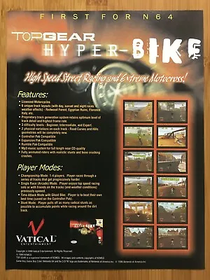 Top Gear Hyper-Bike N64 Nintendo 64 2000 Vintage Print Ad/Poster Authentic Art • $14.99