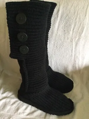 UGG Classic Women Cardy Tall Black Knee High Knit Boot SN 5819 Size 7 US/5.5 UK • $27