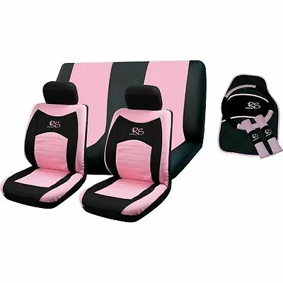 15PC Girly Pink RS Racing Car Seat Steering Wheel Covers 4pc Mat Interior Set • $96.77