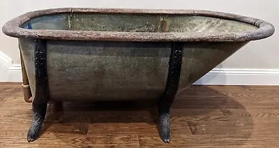 Rare Victorian 19th Century Clawfoot Zinc Bathtub  Cowboy Bathtub  W/ Oak Rim • $3200