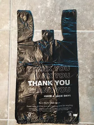 1/6 Black 21.5 X 6.5 X 11.5  Thank You  T-Shirt Plastic Grocery Shopping Bags • $8.50