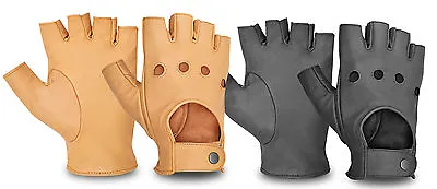 Driving Gloves Mens Womens Real Leather Soft Fingerless Top Quality Breathable • £13.99