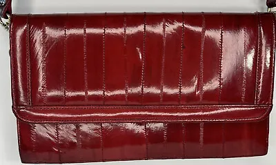 Vintage Eel Skin Clutch Purse Burgundy Red Shoulder Crossbody Convert Wristlet • $24