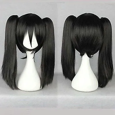 Black Straight Medium Pigtail Ponytail Women's Cosplay Anime Hair Wig Wigs • $27.99