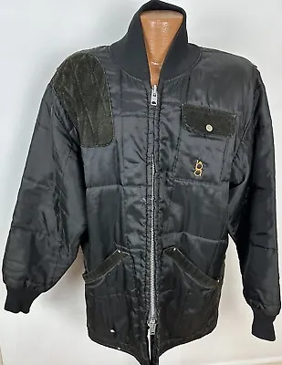 Vintage 80s BOB ALLEN Shooting Jacket XL Black Quilted Suede Patch Distressed  • $52.49