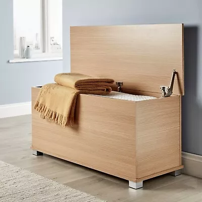 Ottoman Storage Trunk Toy Chest Bedding Or Blanket Box Large Wooden Malmo • £35.99