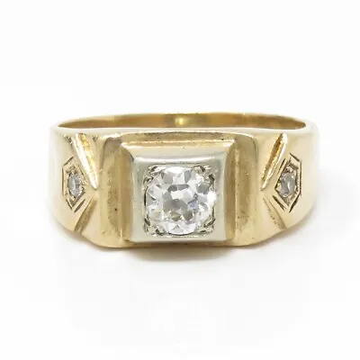NYJEWEL Vintage 14k Two Tone Gold Diamond 10mm Wide Signet Ring Center 0.6ct • $1899