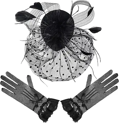 Fascinators Hat For Women 1950S Vintage Pillbox Hat And Lace Gloves Cocktail Tea • $22.46