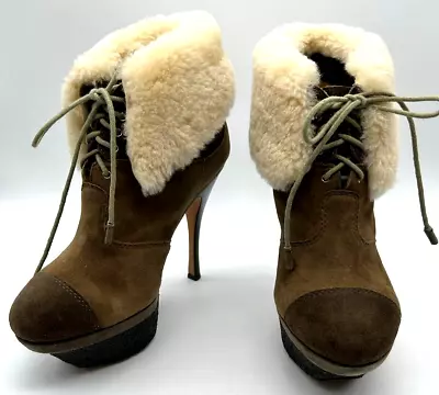 L.A.M.B Suede Shearling Platform Boots Zion Hiker Gwen Stefani High Heels 9.5 • $49.95