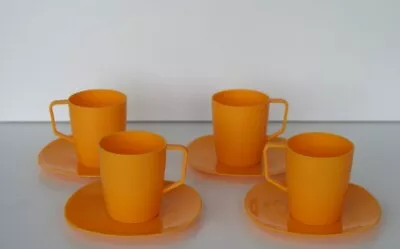 Vintage Retro Bright Yellow Coffee Mugs Side Plates X 4  Picnic Caravan Camping • $18