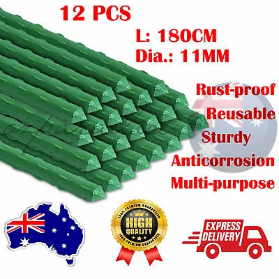 $34.50 • Buy 12 PCS 180CM 11MM Garden Stakes Metal Plant Support Tube Plastic Coated Sticks