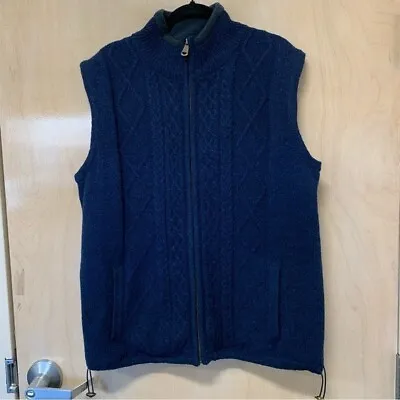 Aran Sweater Market Vest Men Size Large Blue Irish Zip Up Body Warmer Gilet • $56