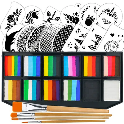 Rainbow Face Paint Palette Kit For Kids And Adults Split Cakes Painting Stencils • £26.39