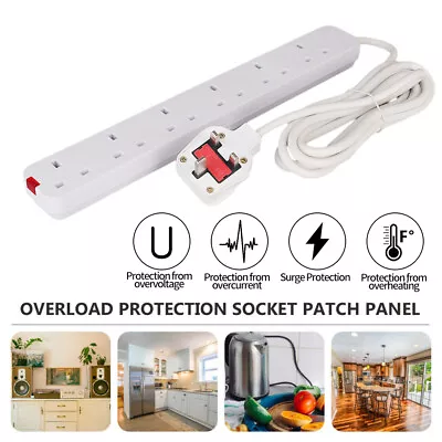 £7.99 • Buy 3M White Extension Lead Cable Electric Plug Socket Mains Power 4/6 Gang Way UK