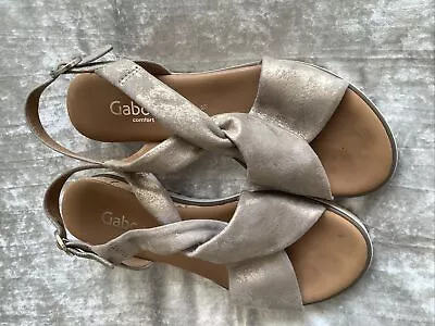 Gabor Size 6.5 G Pewter Metallic Leather Sandals • £4.20