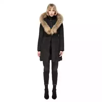 NWT MACKAGE Women's Sz M KAY Black Parka Coat Raccoon Fur Trim Hood 800 Fill! • $699