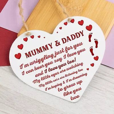 New Mum And Dad Gifts Wooden Heart Baby Shower Gifts For Mum And Dad Baby Gift • £3.99