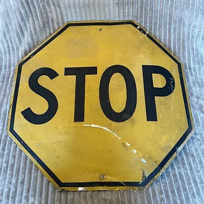 VINTAGE ANTIQUE METAL 24”x24” ORIGINAL YELLOW STOP SIGN EARLY REFLECTIVE PAINT!! • $50