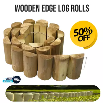 Wooden Edge Log Rolls Garden Lawn Border Edging Fence Flexible Outdoor Picket • £13.99