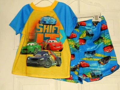 Disney Boys 12 Mo Cars Mcqueen & Friends Pajama 2pc Blue/yellow Top & Shorts Nwt • $10