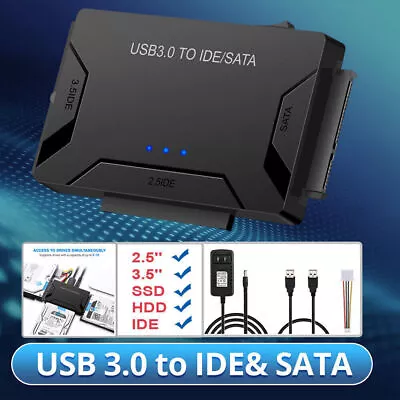 USB 3.0 To SATA/IDE Adapter External Hard Drive Converter 2.5/3.5in HDD SSD DVD • $20.98