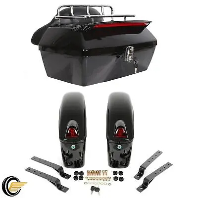 Motorcycle Hard Saddle Bags +Tour Pack Trunk W/ Tail Light For Harley Yamaha • $159