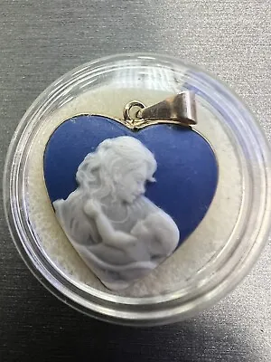 10kt Blue Heart Cameo Mother Baby Pendant • $109.99
