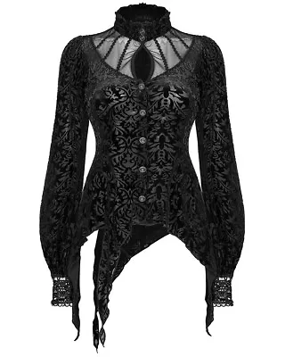 Punk Rave Womens Gothic Steampunk Blouse Top Black Velvet Lace Victorian Damask • £64.99