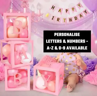 Pink Balloon Box A-Z 0-9 Letter Cube Wedding Baby Shower Birthday Party UK • £4.39