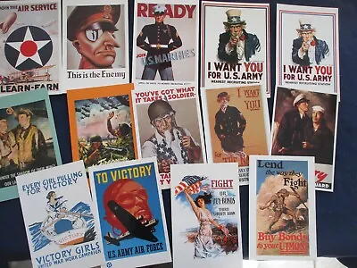 Lot Of 14 Modern Postcards US WWI & WWII Patriotic Military Poster Art • $7.50