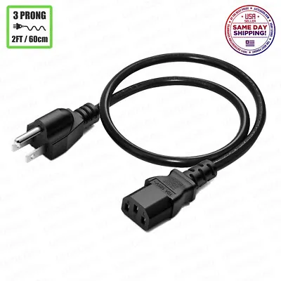 2FT Universal 3 Prong AC Power Cord Cable 18AWG Computer Printer Monitor TV • $9