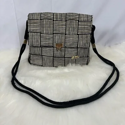 Loredana Vintage Italian Made Bag Purse Straw & Black Weave With Gold Hardware  • $55