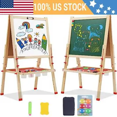 Easel For Kids Learning Toy Wooden Chalkboard And Magnetic Whiteboard Stand • $39.99