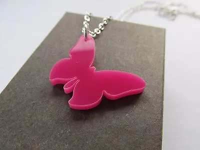 Handmade Pretty Pink Butterfly - Laser Cut Acrylic Pendant Chain Necklace  Boxed • £3.99