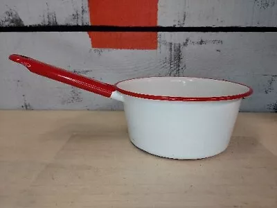 Vintage Pot Enamel White With Red Trim Handle 9”x5.5” • $13.80