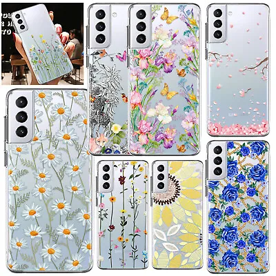Flower Design Phone Case Clear Soft Cover For Samsung Galaxy S23 S22 S21 FE S24 • £5.15