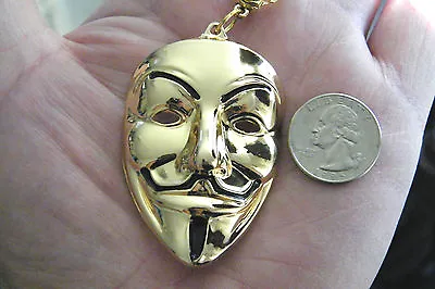 $8.88 • Buy Gold Mask Necklace Vendetta V Film Drama Face Mask Pendant 23  Gold Chain NEW!