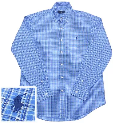 Ralph Lauren Blue And White Check Shirt Mens Size Medium Long Sleeve Cotton • £29.99