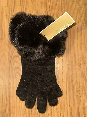 Michael Kors Womens Faux Fur Cuff Knit Gloves - Black (NWT) • $18.99
